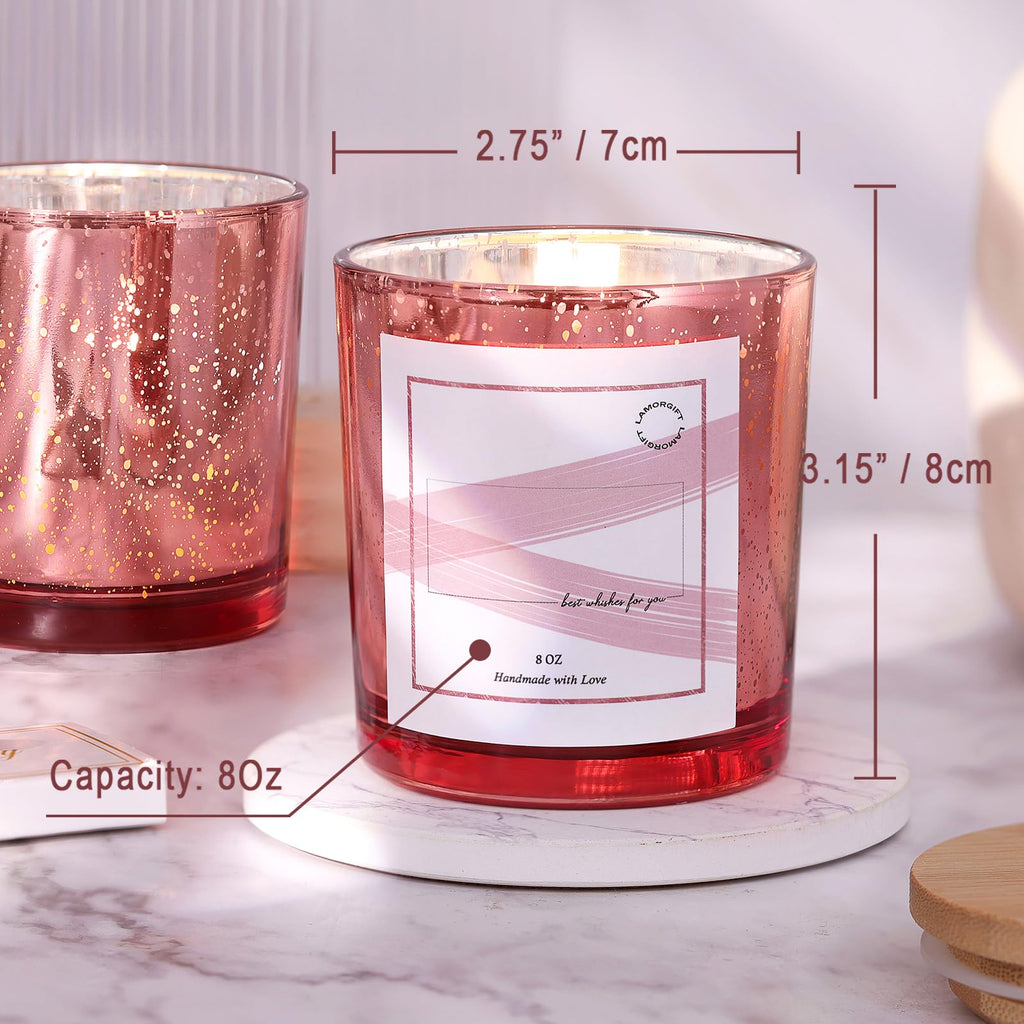 15 Pack Empty Candle Jars With Lids (8oz, Rose Gold) - Making Containers Include 20 Pcs Labels - Mercury Glass Jars