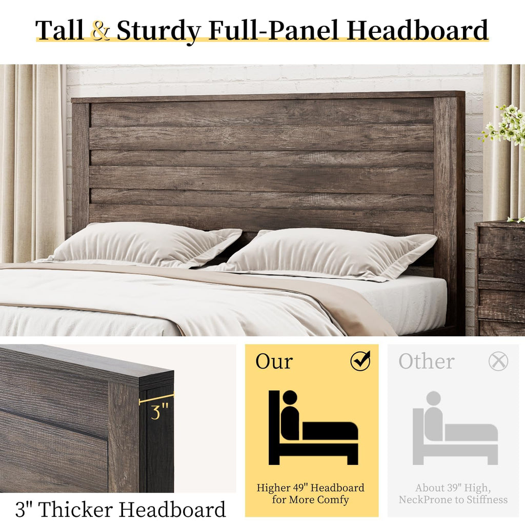 Farmhouse Bed Frame with 49" Tall Headboard