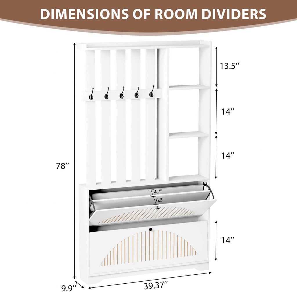 Room Divider with Shelves and Shoe Storage Cabinet, Wall Partition Divider