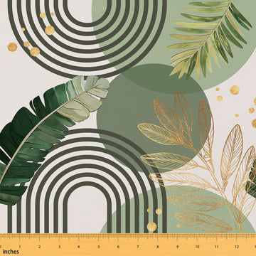 Green and Gold Upholstery Fabric for Chairs Boho Mid Century