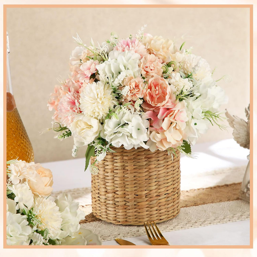 Bundles Artificial Flowers Bouquet Silk Peonies, White,Pink - Set of 6