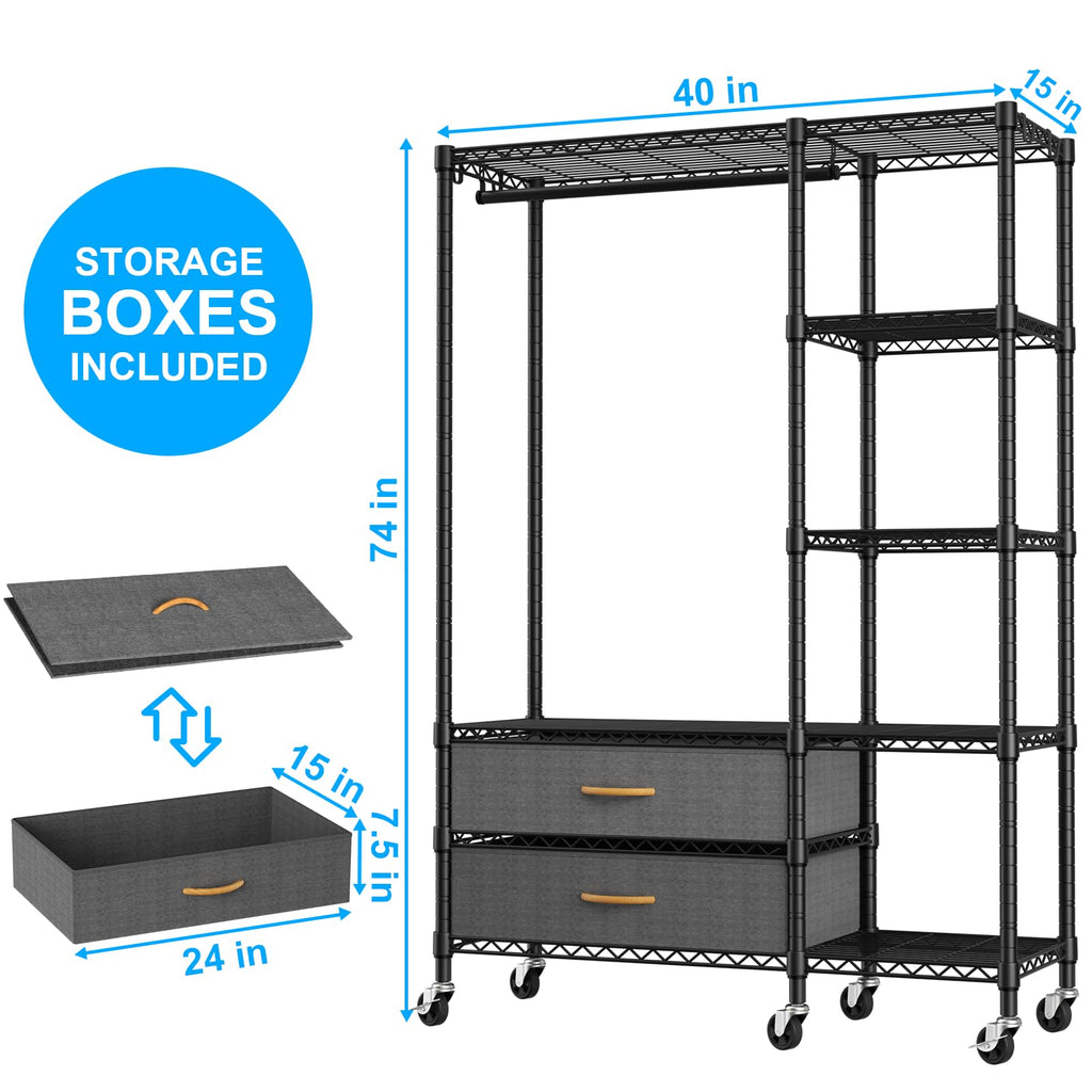 F3R Heavy Duty Clothes Rack(With Lockable Wheels)Freestanding Clothing Racks for Hanging Clothes, Adjustable Closet