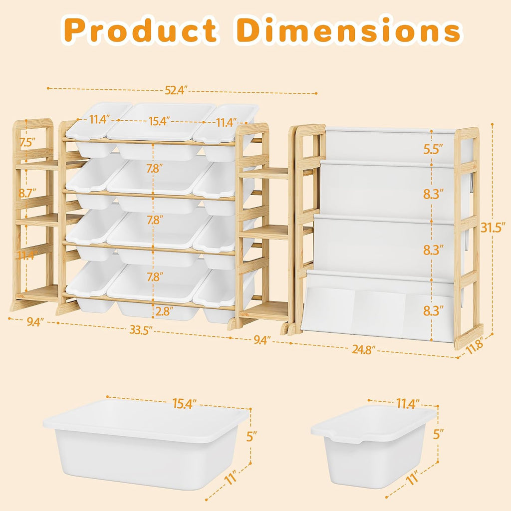 Toy Storage Organizer 12 Bins, 6 Shelves and Bookshelf for Kids, 4-in-1 Toy Organizers and Storage, Toy Book Storage