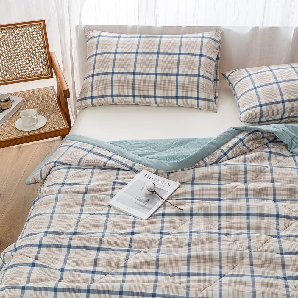 Summer Lightweight Comforter Set, Thin Quilt, 100% Washed Cotton, Machine Washable, Soft Comfy Breathable Can Sleep