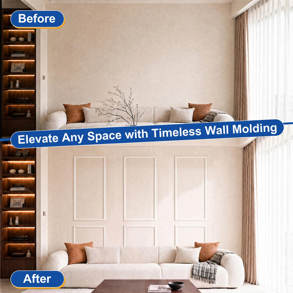 Peel and Stick Wall Molding Kit, 6-Frame Pre-Cut Wainscoting Panels, Ready-to-Assemble Self Adhesive Wall Moulding