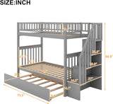 Stairway Bunk Bed Twin Over Twin with Trundle and Shelves,Can be Split into 3 Separate Beds,Wooden Triple Bunk Bed