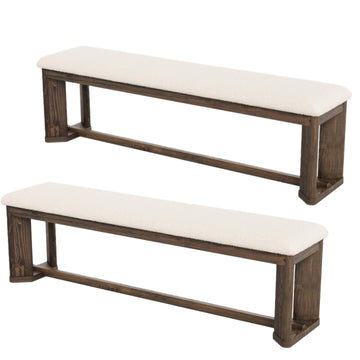 63" Upholstered Bench, Solid Wood Entryway Shoe Bench with Cushion, Long Modern Farmhouse End of Bed Bench with