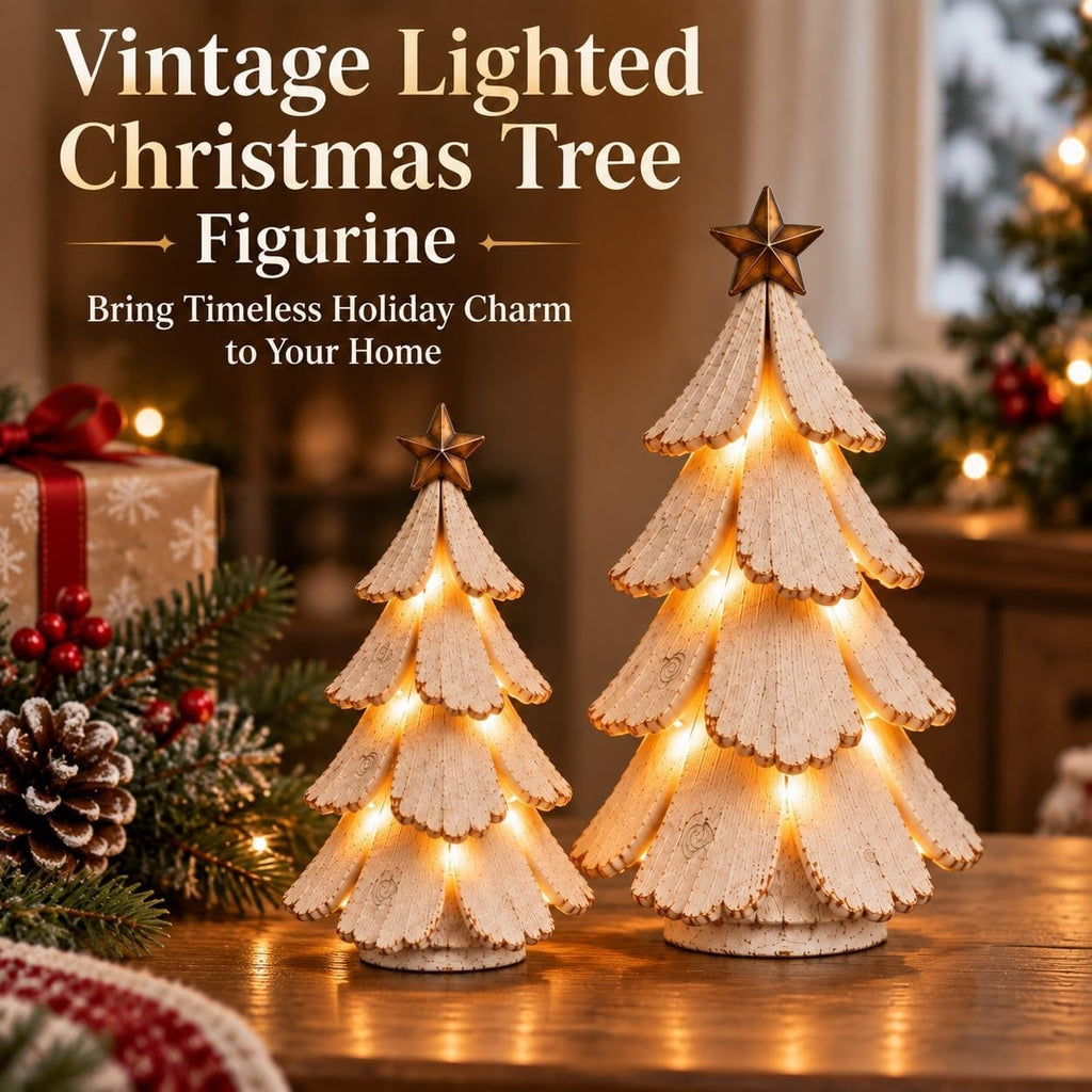 Vintage Lighted Christmas Tree Figurine, Mini Tabletop Centerpiece