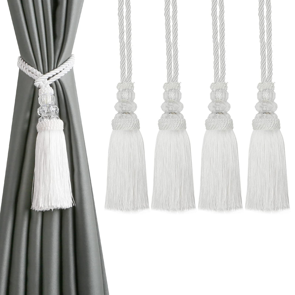 Curtain Tiebacks with Tassel, White - 4 Pack