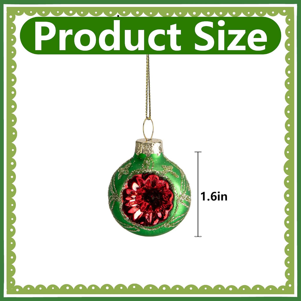 Christmas Glass Reflector Ball Ornament, 1.6'' Hanging Decoration - Set of 9