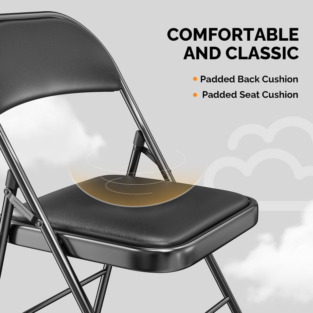 10 Pack Folding Chairs with Padded Seats, Metal Frame with Pu Leather Seat & Back, Capacity 350 lbs, Black