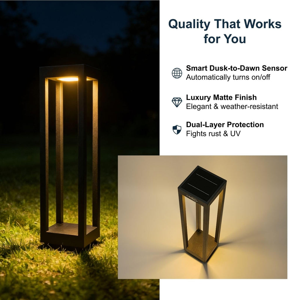 24" Solar Pathway Light, Stainless Steel LED IP55 Outdoor Waterproof Curb Appeal Modern Landscape Path Bollard Lights