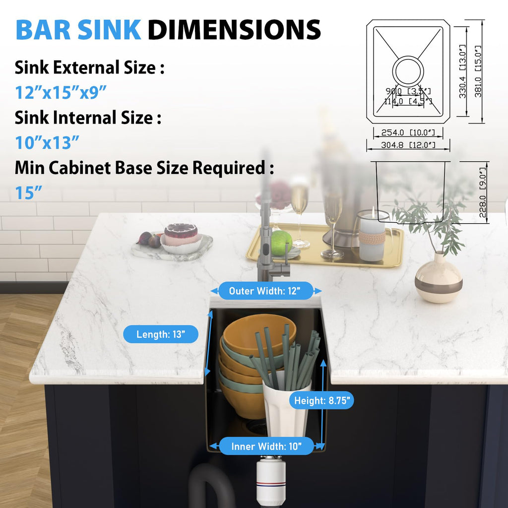 12 Inch Gunmetal Black Undermount Bar Sink