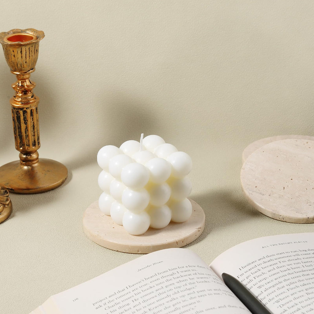 Travertine Coasters, Marble Coaster Set of 4 for Drinks, 4" Round Stone Coasters Set Heat Resistant, Decorative