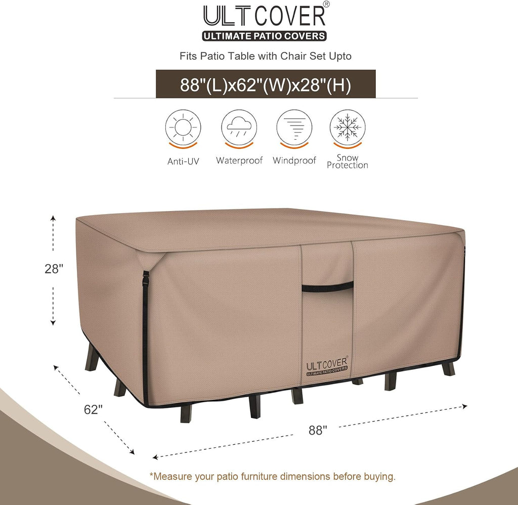 Rectangular Patio Heavy Duty Table Cover - 600D Tough Canvas Waterproof Outdoor Dining Table and Chairs General