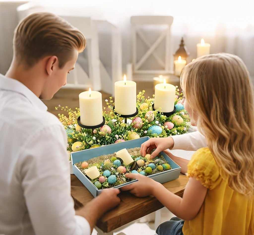 27.56" Easter Egg Candle Holder Centerpiece, Spring Table Decor with Metal Candle Cups Large Foldable Easter Candle