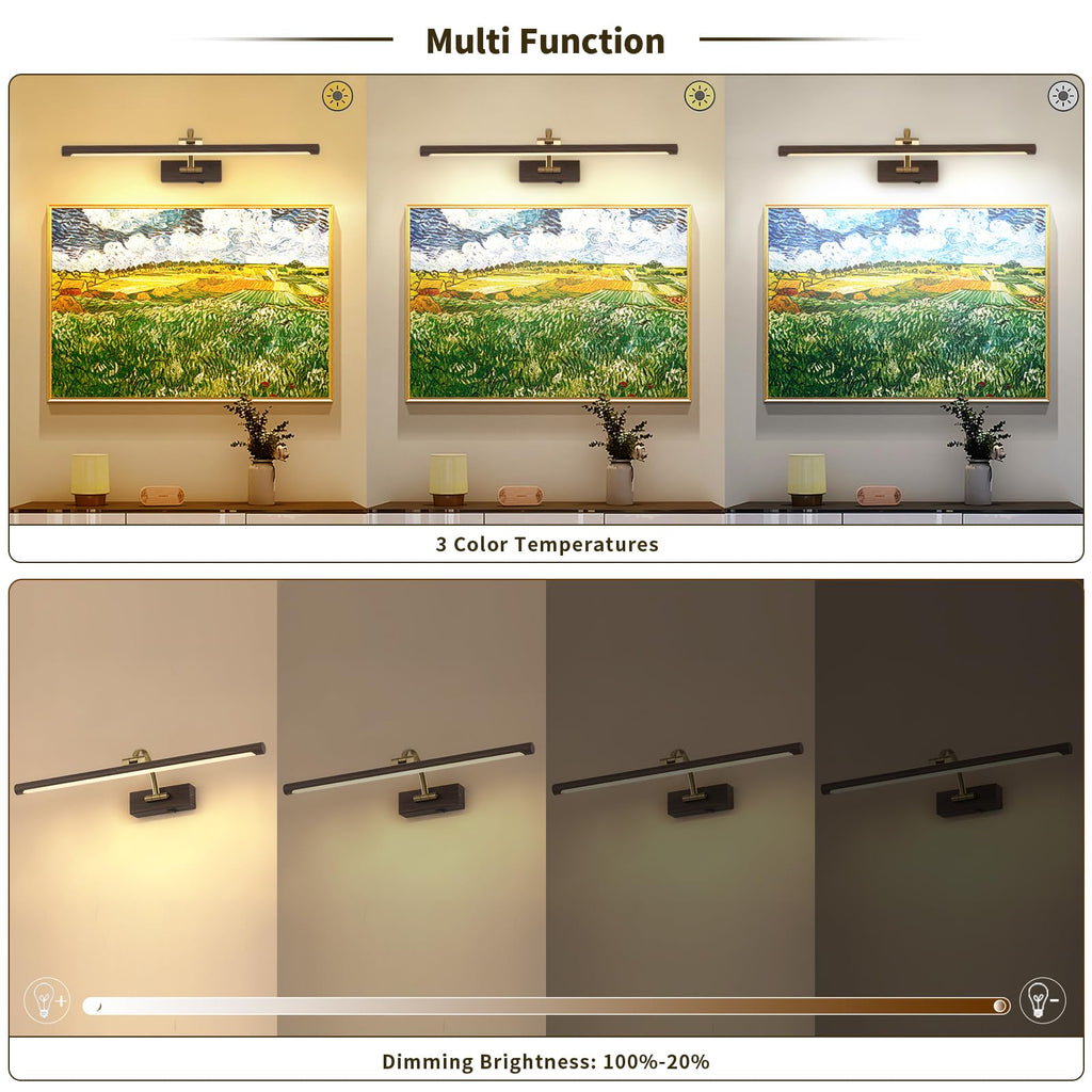 Wireless Picture Light, Wood Grain Finish Rechargeable Art Light