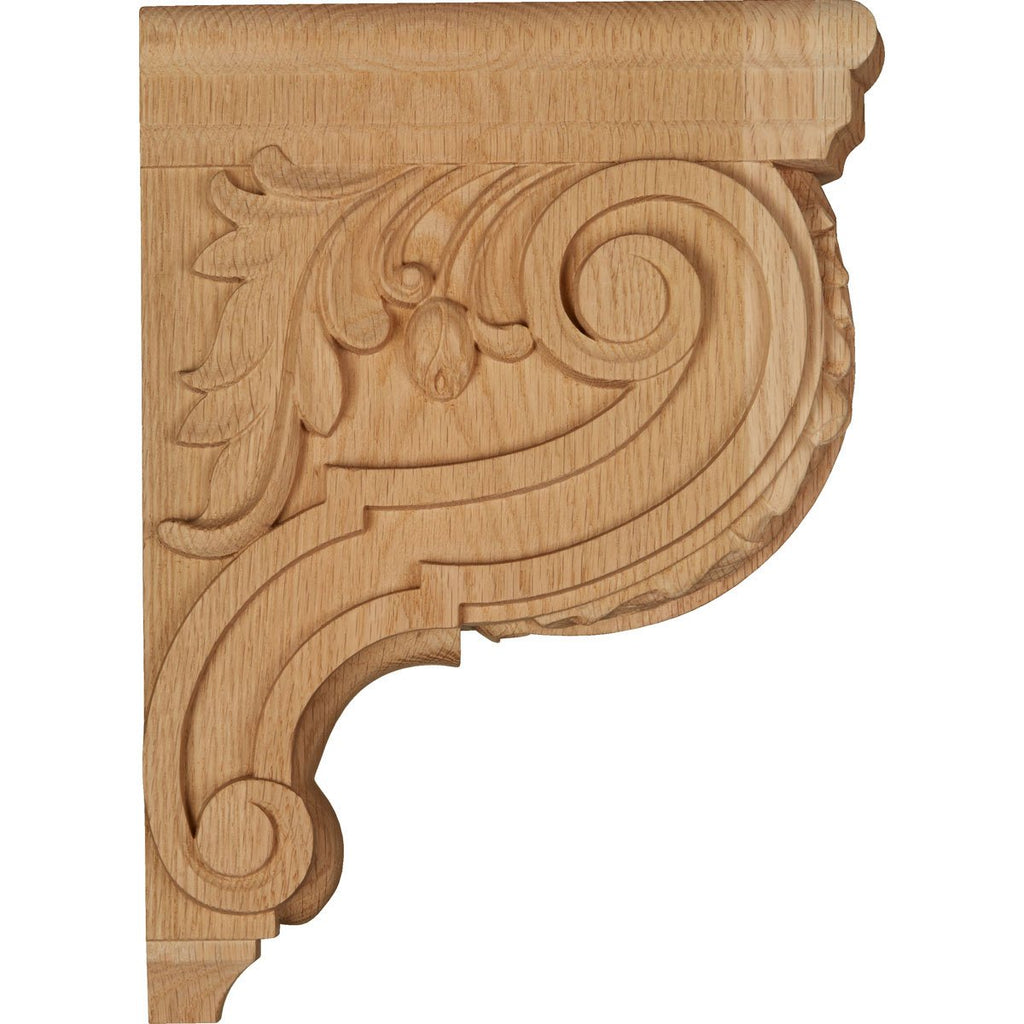 Medium Hudson Acanthus Wood Corbels, 3 1/2"W x 9"D x 12"H, Red Oak