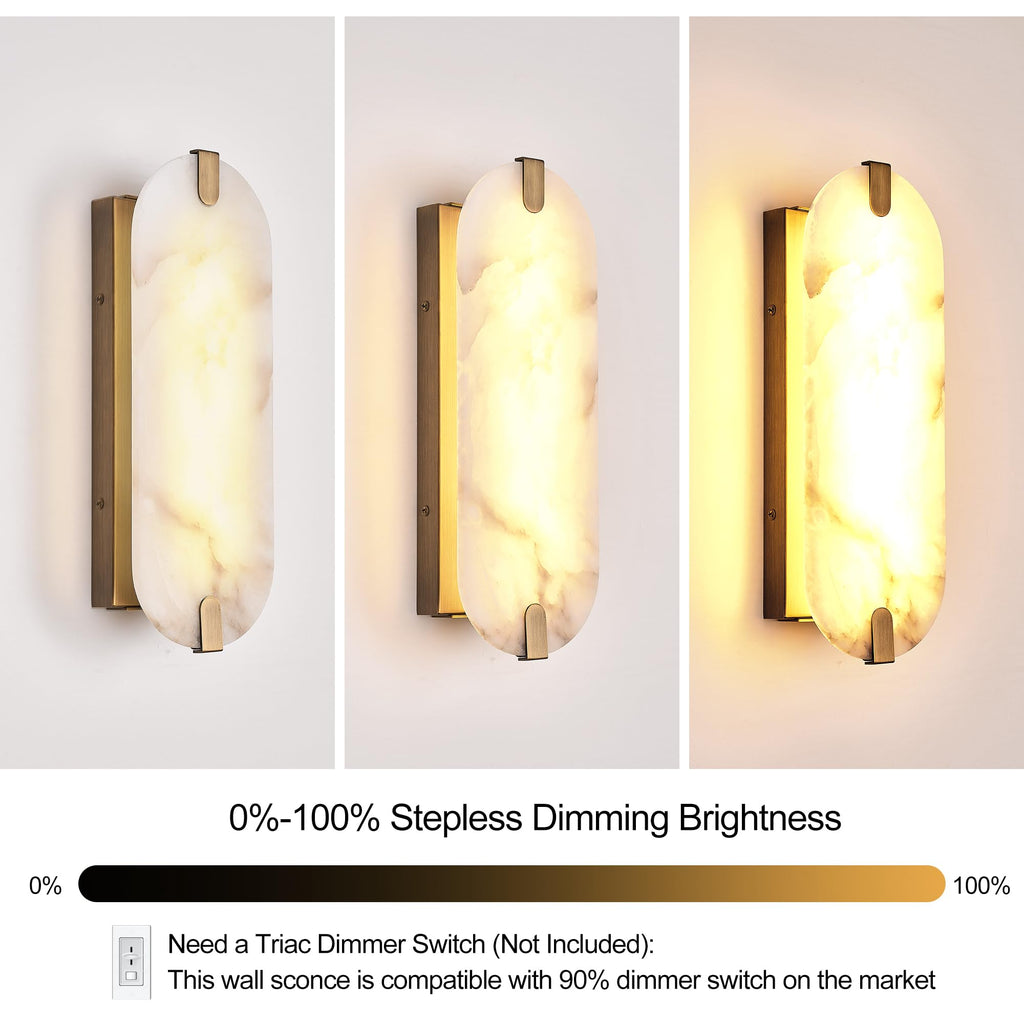 Alabaster Wall Sconces, 14.2 inch Wall Sconce, Natural Marble Wall Sconces Wall Lighting Set of Two, Dimmable Light