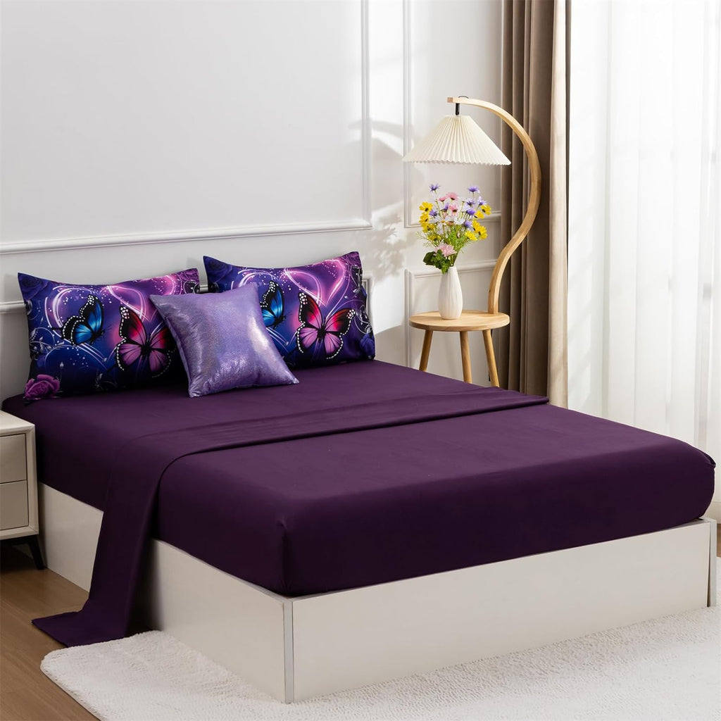 Galaxy 6pcs Bed in A Bag and Blue Dreamy 3D Butterfly Printed, Butterflies Bedding Twin Comforter Set, for Girls Kids