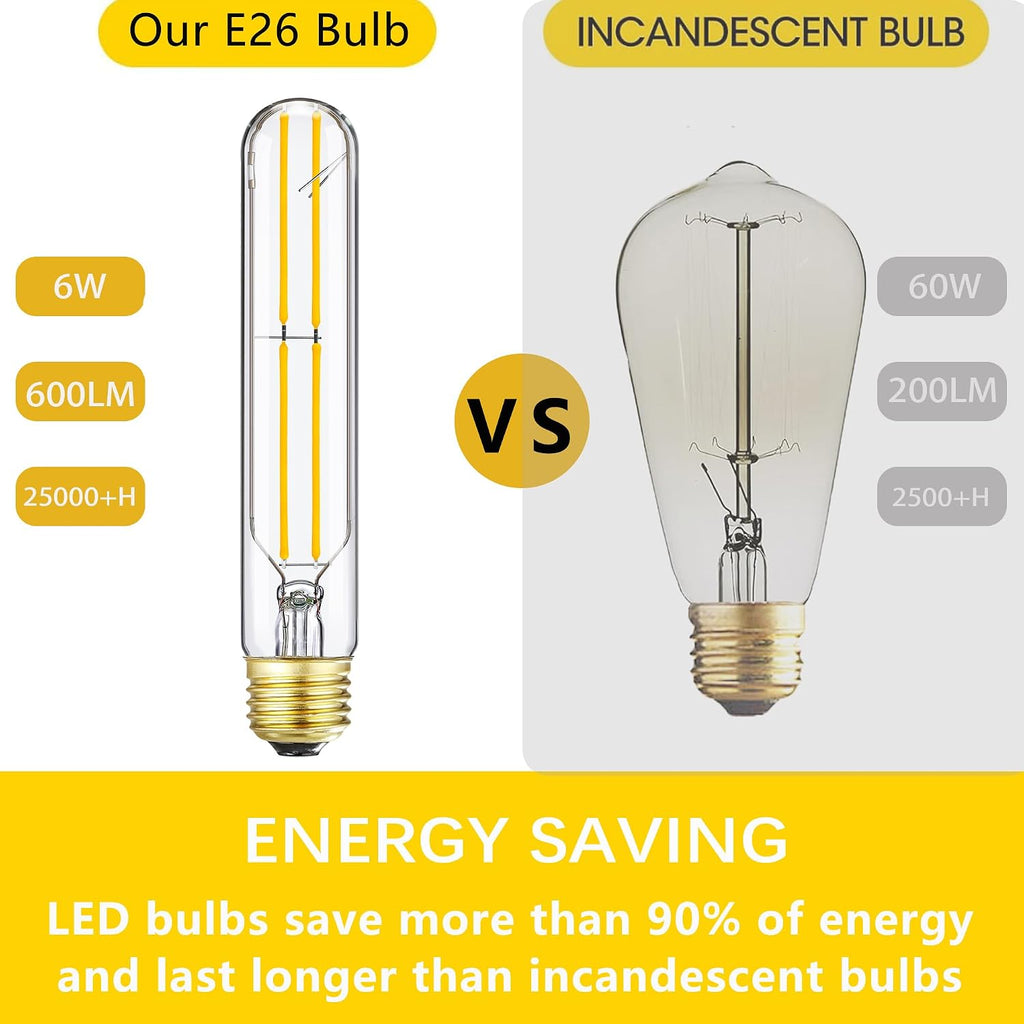 Dimmable E26 Tubular Light Bulb 60W Long Edison Bulb, T10 Led Bulb 3000K