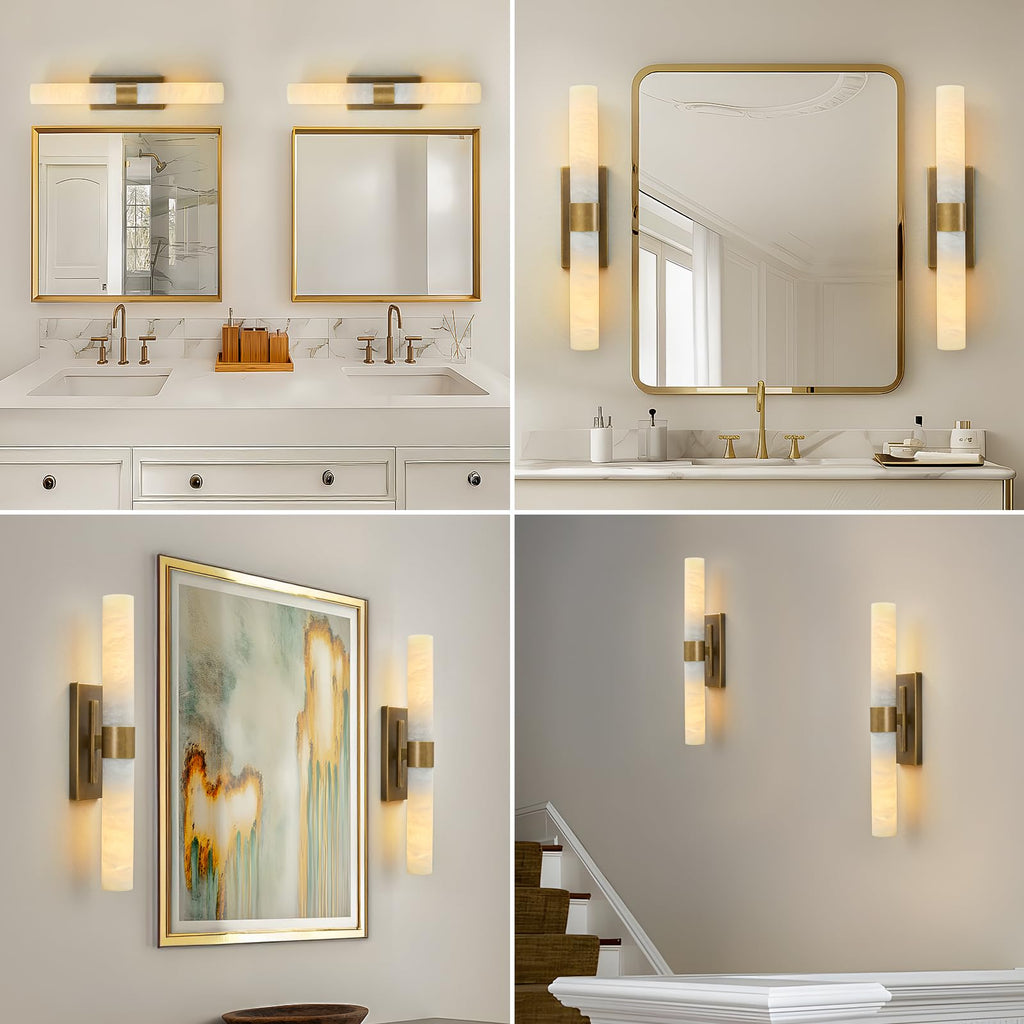 Natural Alabaster Wall Sconce, Brass Wall Sconce, Modern Bronze Marble Sconce, Rust Resistant Vintage Indoor Vanity