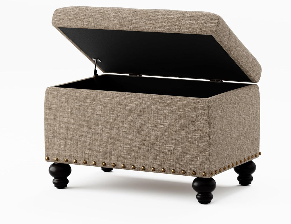Small Ottoman with Storage, Upholstered Button Tufted Ottoman Foot Rest, Foot Stools, 24" Rectangle Bench with