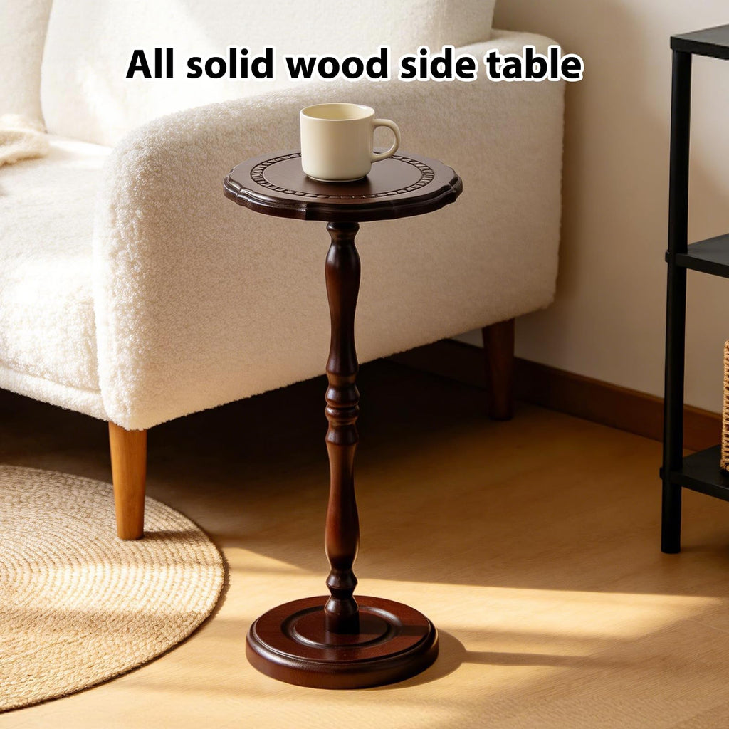 26.3" High Round Side Table, 100% Solid Wood Small Drink Table
