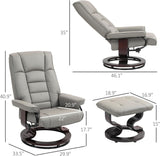 Modern Reclining Swivel Lounge Chair and Ottoman — Gray Faux Leather