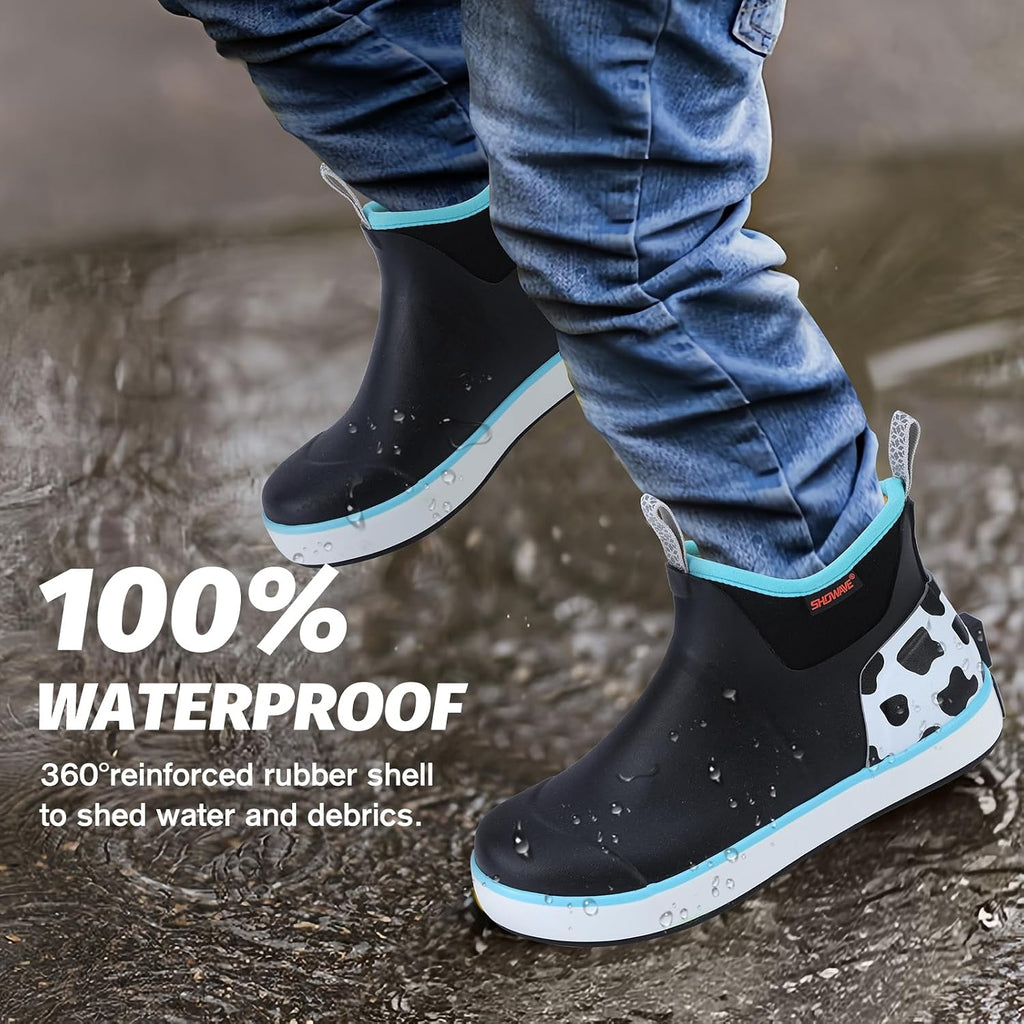 Kid's Deck Boots Ankle Rain Boots Girls Boys Waterproof Rubber Boot