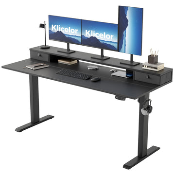 63 x24 Inch Electric Standing Desk with Drawers, Adjustable Height Small Sit Stand Desk, Compact Computer