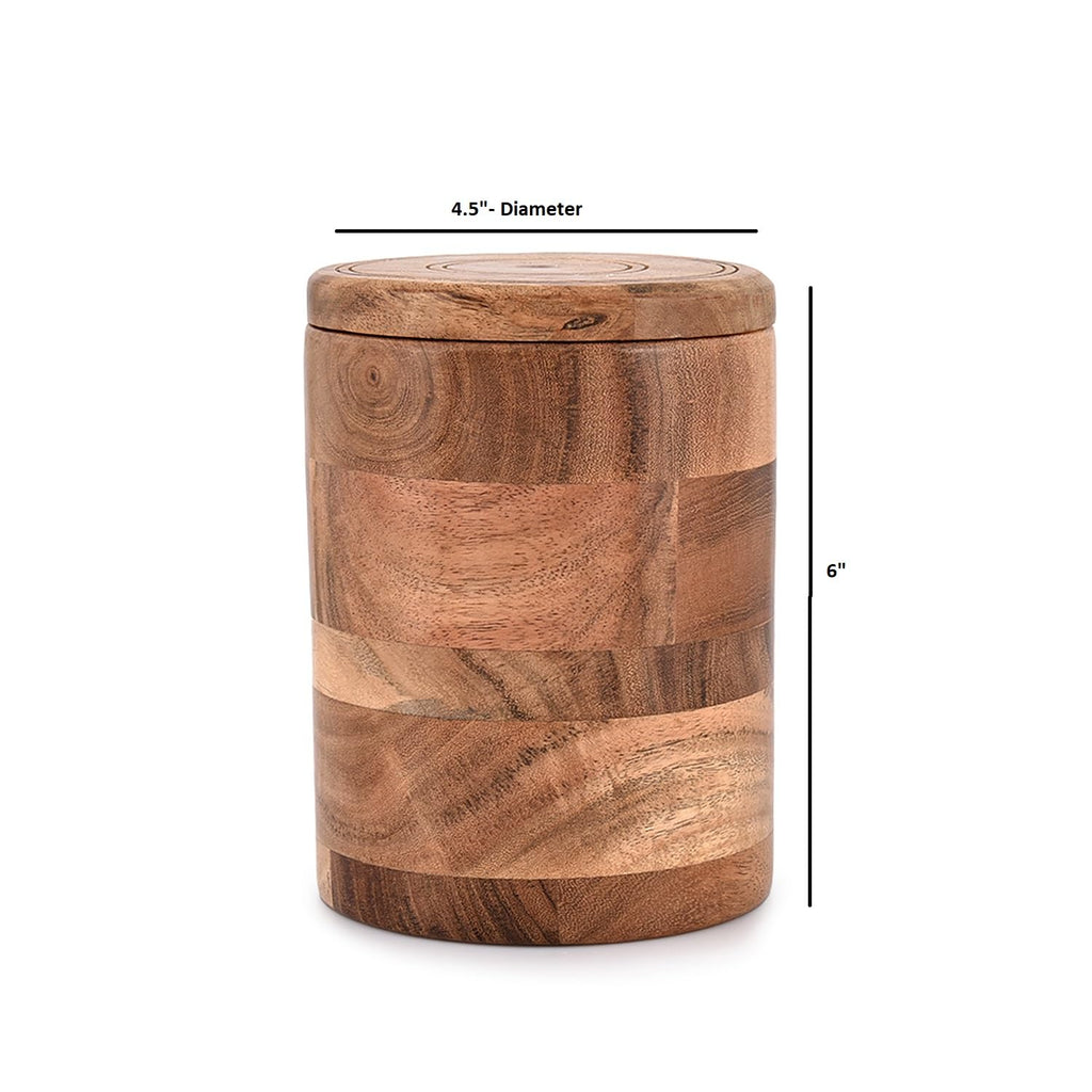 Acacia Wood round wooden storage jar with Lid for Keeping Cookies, Coffee, Flour, Sugar, Rice & Other Dry Foods (4.5"