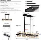 Rectangle Black Crystal Chandelier For Dining Room,L32" Dining Room Chandelier Over Table,32 Lights Linear Farmhouse Pendant Hanging Light Fixture For Living Room Kitchen Island(32 Bulbs Included) A117-B0DPYYG1QN