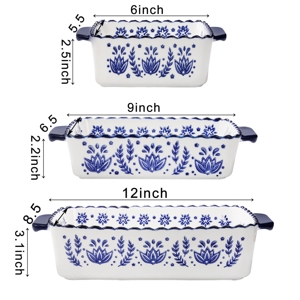 3 Pack Porcelain Bakeware Set, Rectangular Baking Dishes, Lasagna Pan for Cooking, Kitchen, Casserole Dishes, Cake