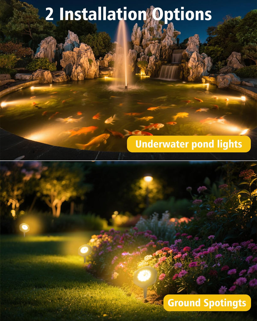 Pond Lights Waterproof IP68 Landscape Spot Lights, Warm White, 3-in-1