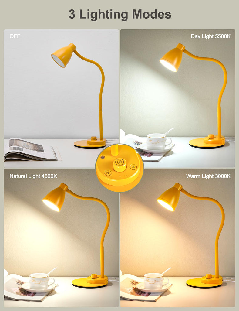 LED Desk Lamp with USB Charging Port 3 Color Modes Fully Dim, Yellow