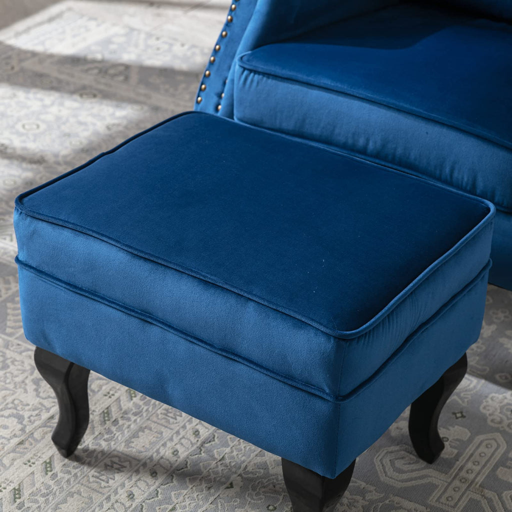 Mid Century Modern Accent Chair Upholstered Armchair Comfy Velvet Tufted Wingback Single Sofa with Ottoman Living
