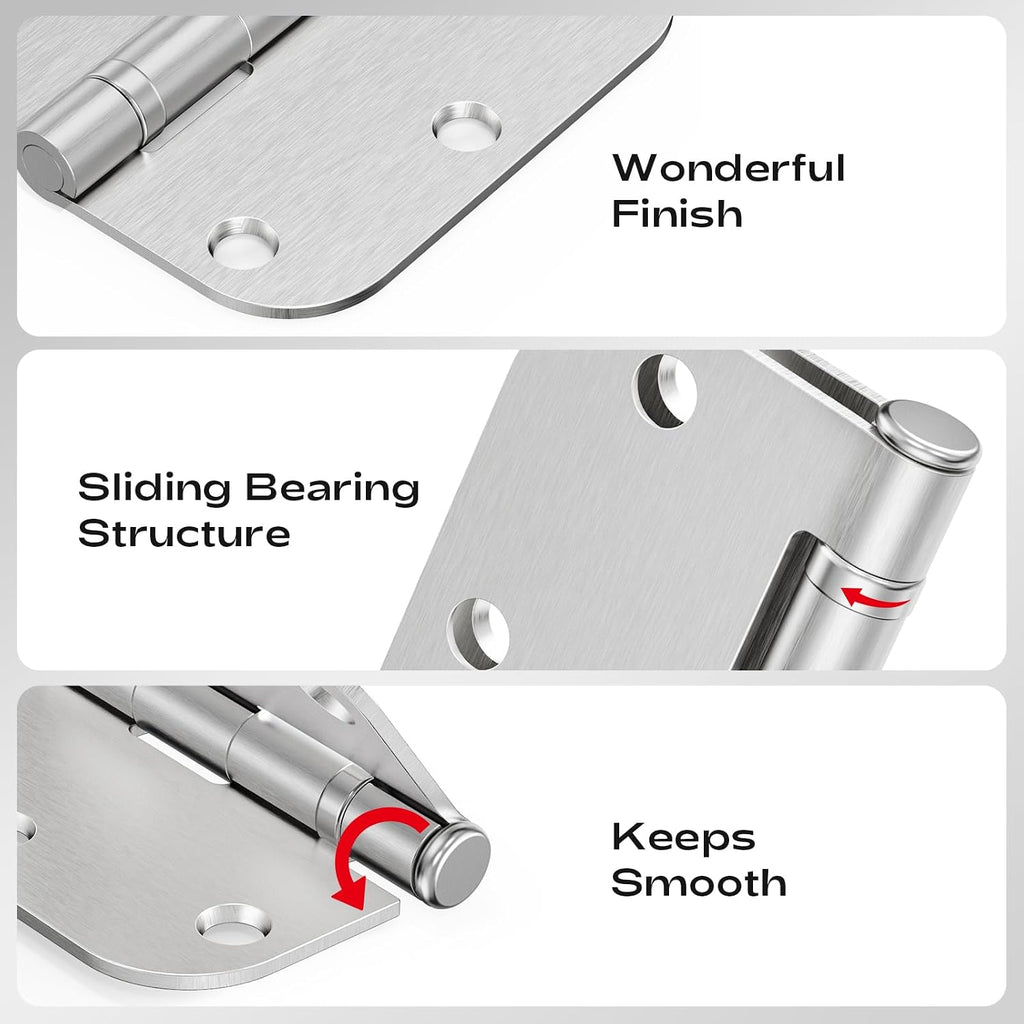 Brushed Nickel Door Hinges 12 Pack 3.5 Inch 5/8" Radius Round Satin Nickel Interior Ball Bearing Hinges with 5/8"