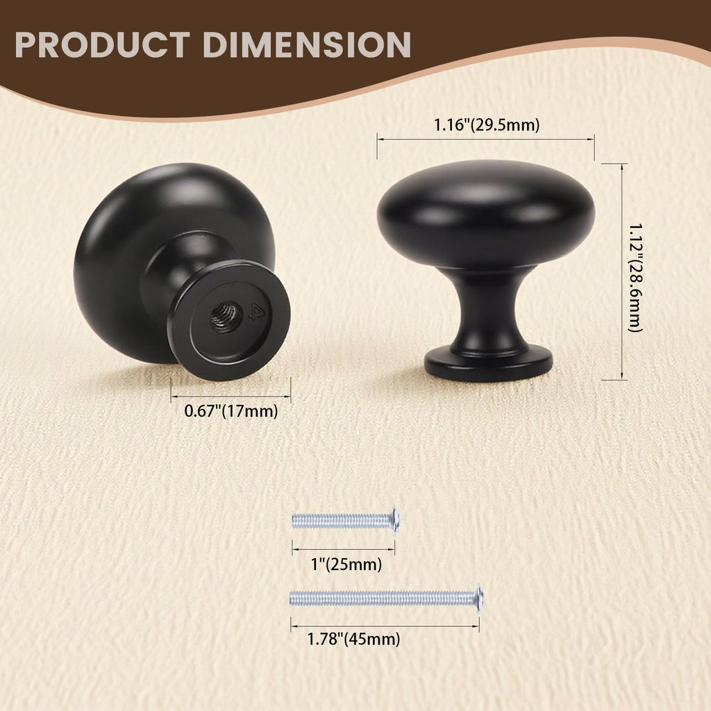 20 Pack Black Kitchen Cabinet Knobs, 1-3/16 Inch(29.5mm) Matte Black Drawer Knobs,Solid Round Dresser Knobs,Black