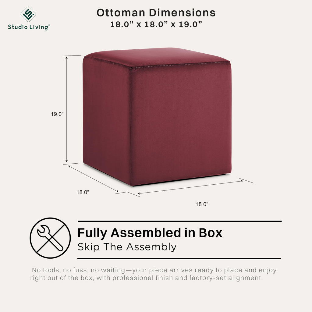 18" Warren Ottoman Square Soft Velvet Bench, Stationary Ottomans, Backless Chair, Footrest, Footstool Office