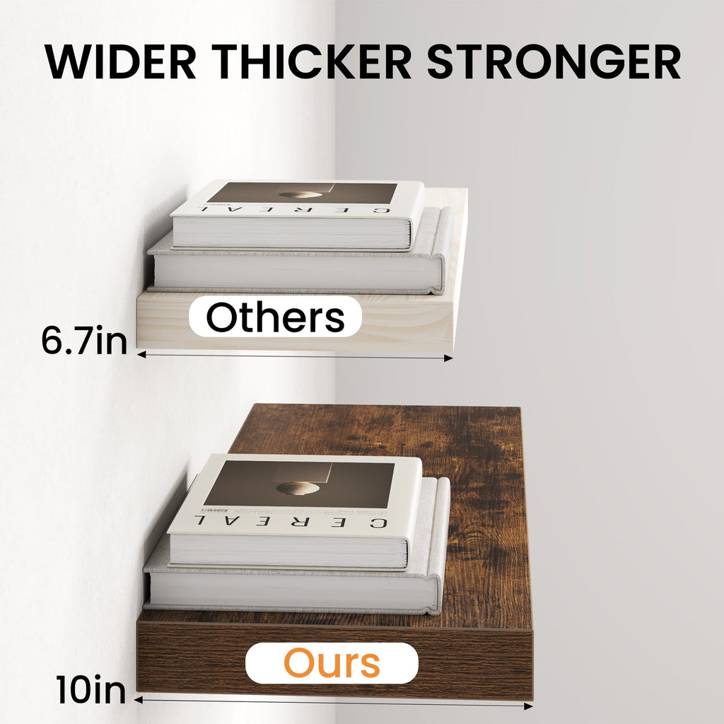 10 Deep Floating Shelves for Wall, 30W x 10D Large Wooden Shelves for Wall, Hanging Shelves Bathroom Toilet Laundry