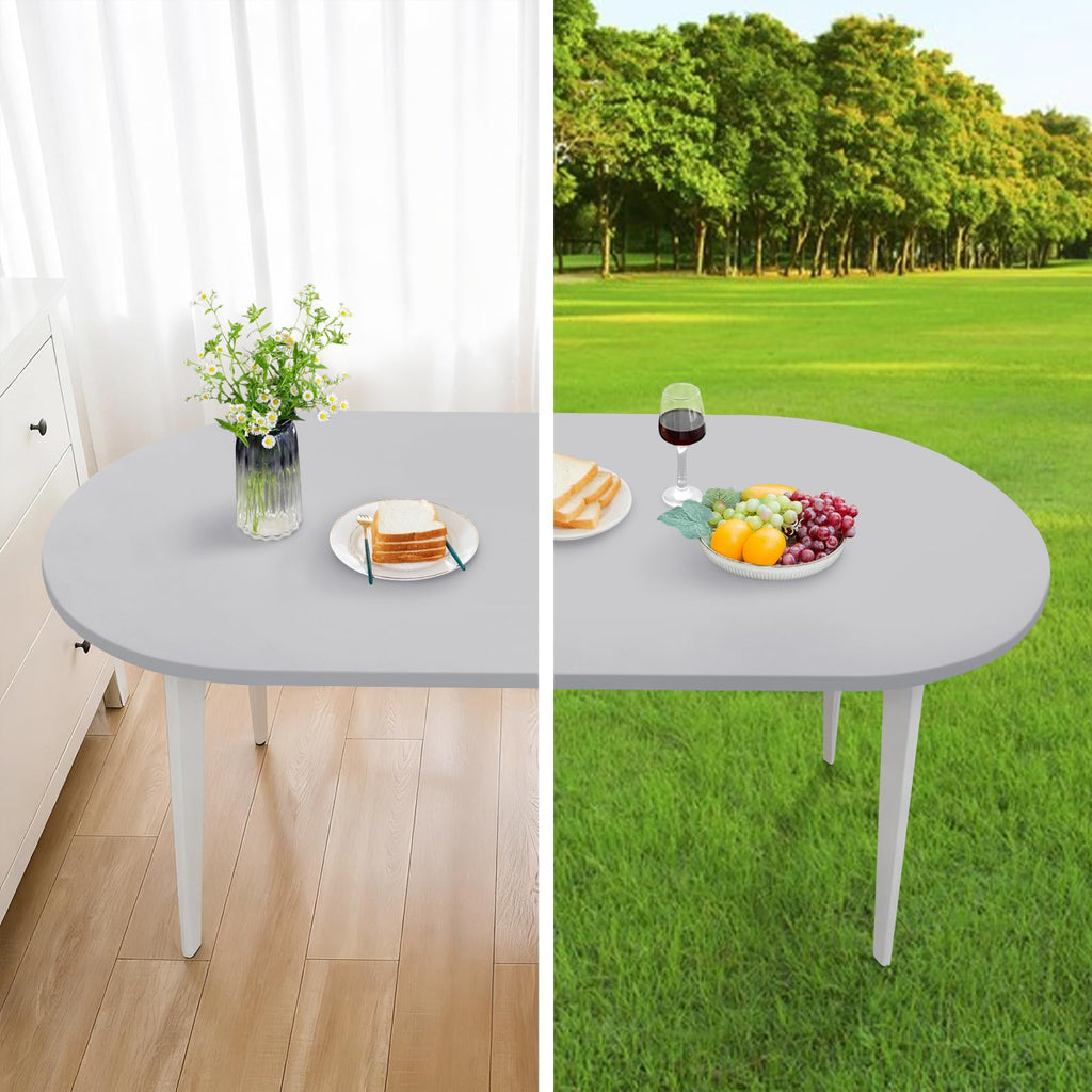 Fitted Oval Tablecloth 48 x 68 Inch Elastic Table Cloth Silver