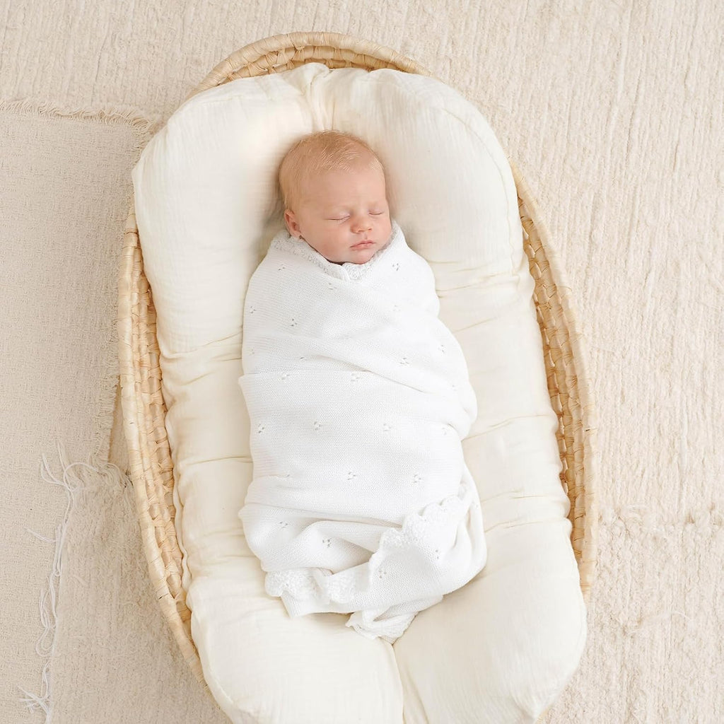 Organic Cotton Baby Blanket for Boys Girls, 30x40 Inch (White)