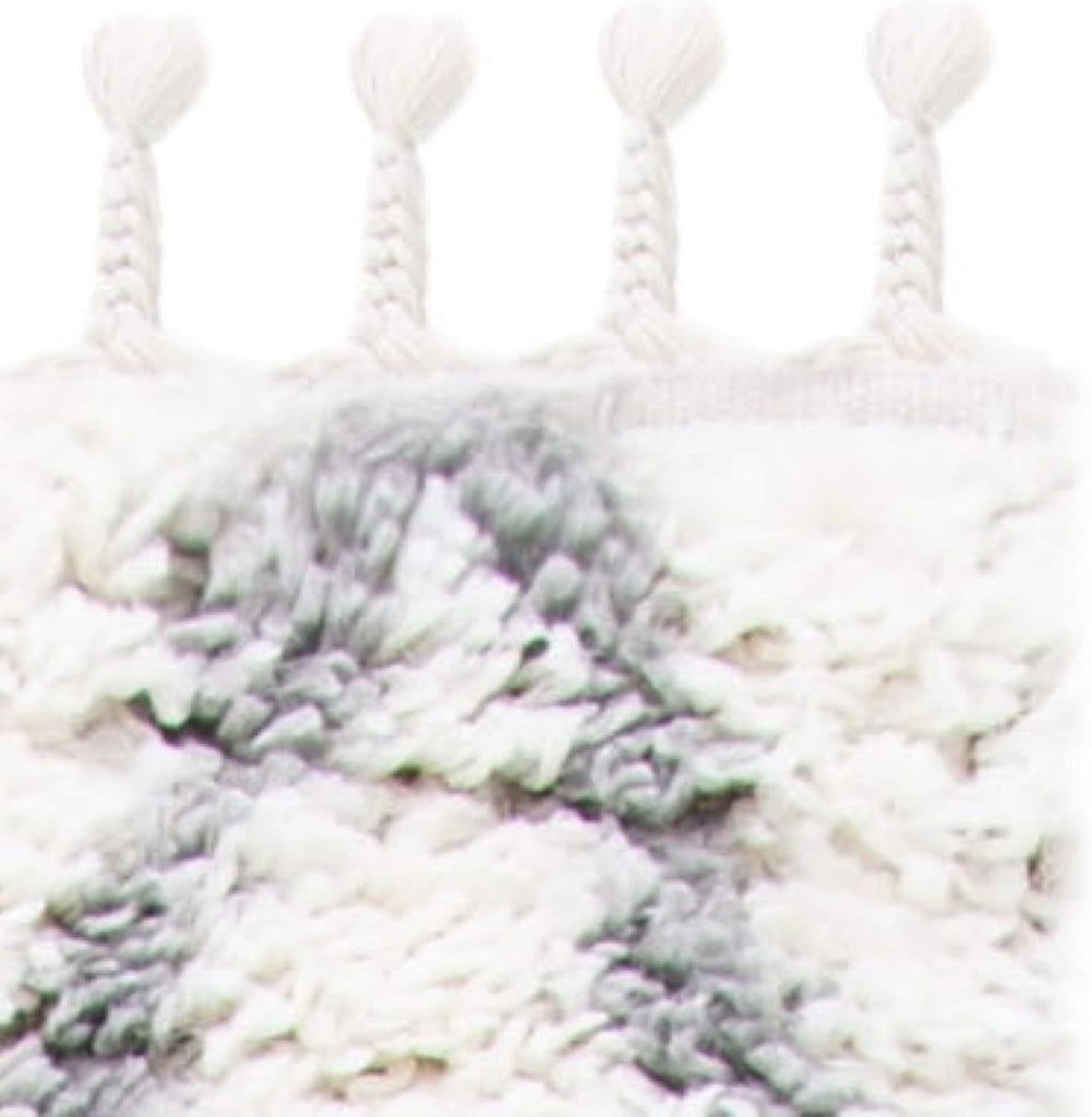 Moroccan Tassel Shag Collection Runner Rug - 2'2" x 8', Ivory & Light Grey, Boho, Non-Shedding & Easy Care, 1.5-inch