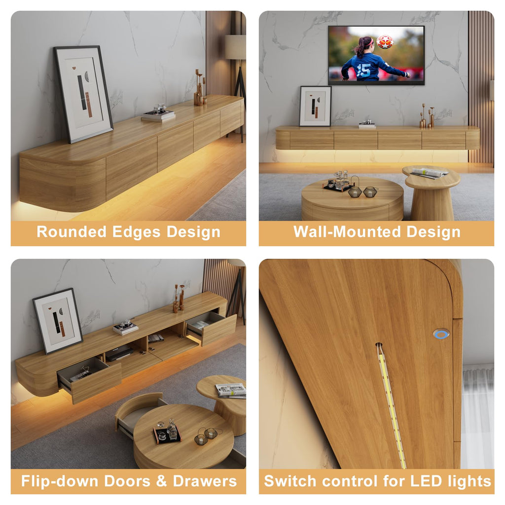Floating TV Stand Cabinet Wall Mounted Entertainment Center Media TV Console Storage Shelf with Flip-Down Doors &