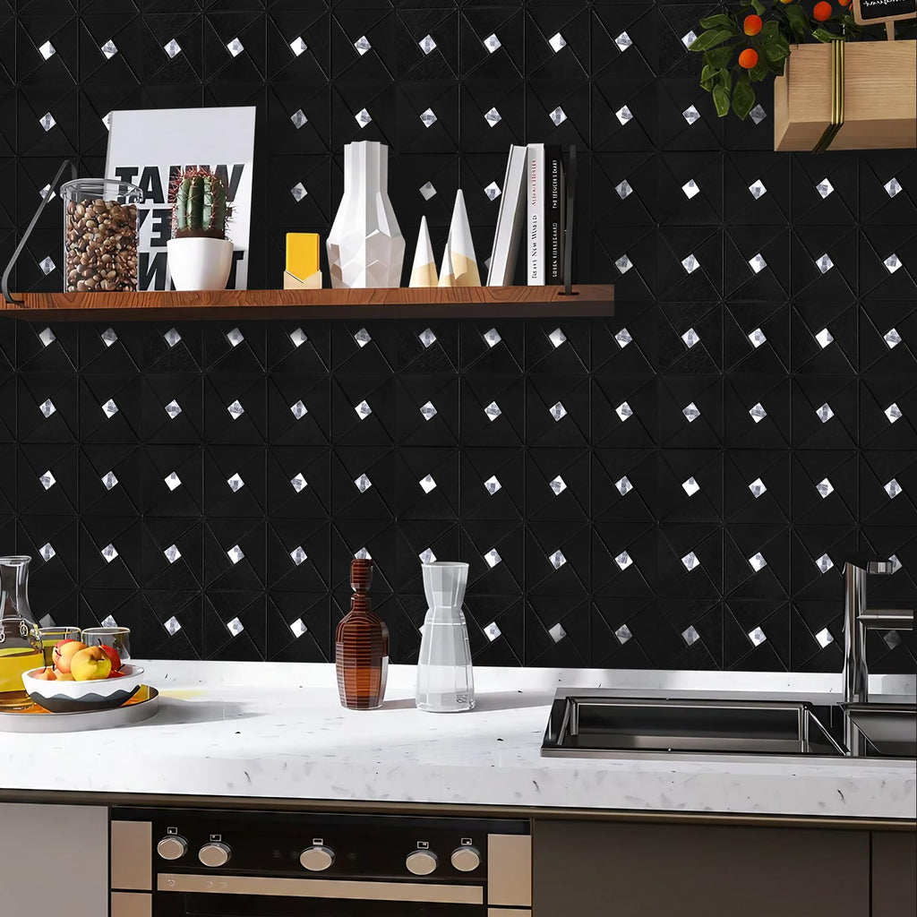 Black Mixed Glass Peel and Stick Backsplash Tile