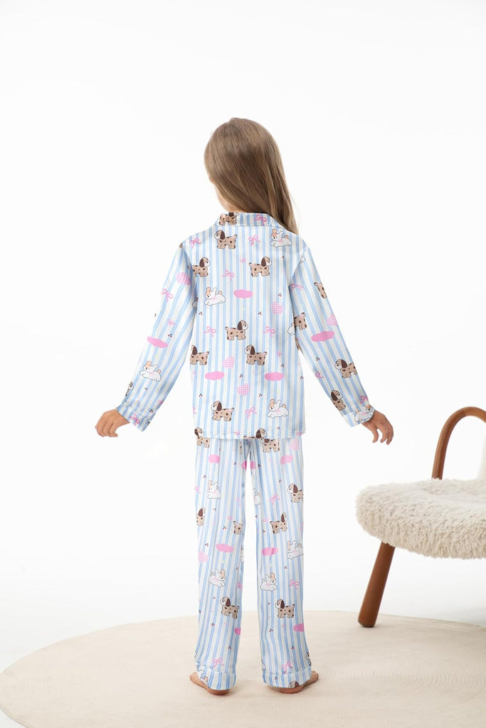 Girls Pajamas 3 Piece Satin Long Sleeve Long Pants with Shorts PJs Set for Girls Kids Sleepwear