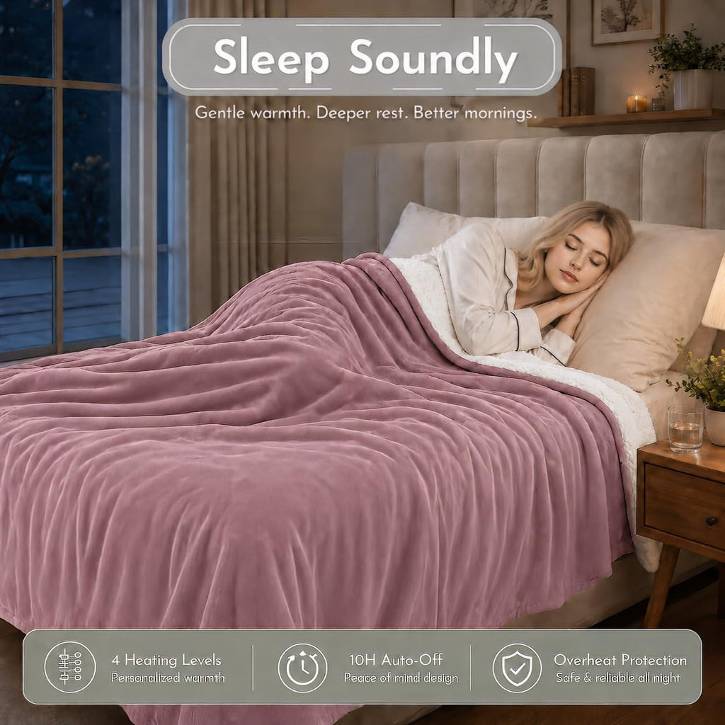 Electric Heated Blanket 90"x100", Berry