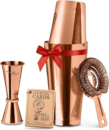 Cocktail Shaker Set Boston Shaker, Strainer and Japanese Jigger, Portable Bar Set Bartending (Copper)