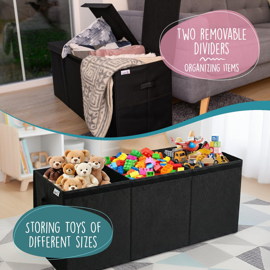 Extra Large Toy Storage Organizer with Lid - Sturdy, Collapsible Toy Chest Storage Box Design - Toys Bin with